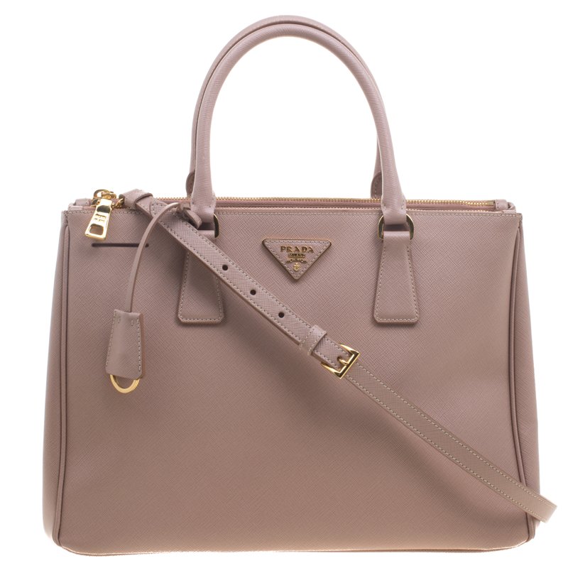 Pre Owned Prada Blush Pink Saffiano Lux Leather Double Zip Tote