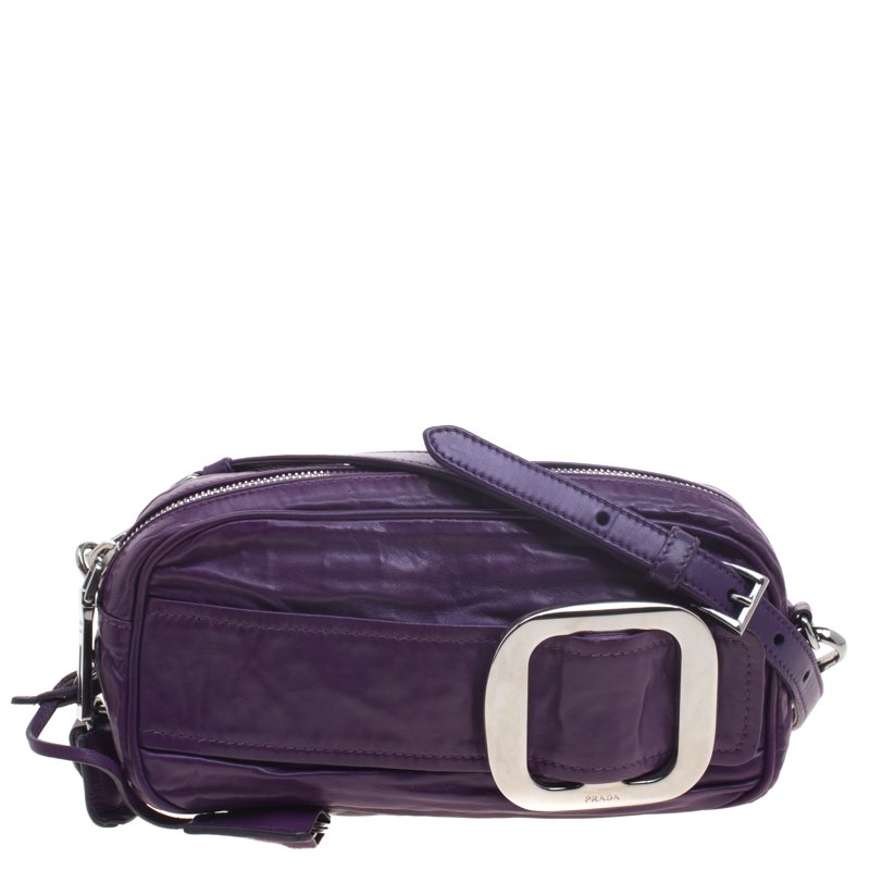 Pre Owned Prada Purple Nappa Antique Leather Shoulder Bag