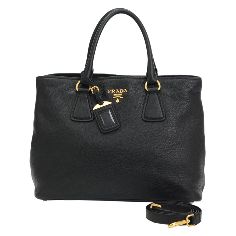 Pre Owned Prada Black Vitello Daino Leather Tote