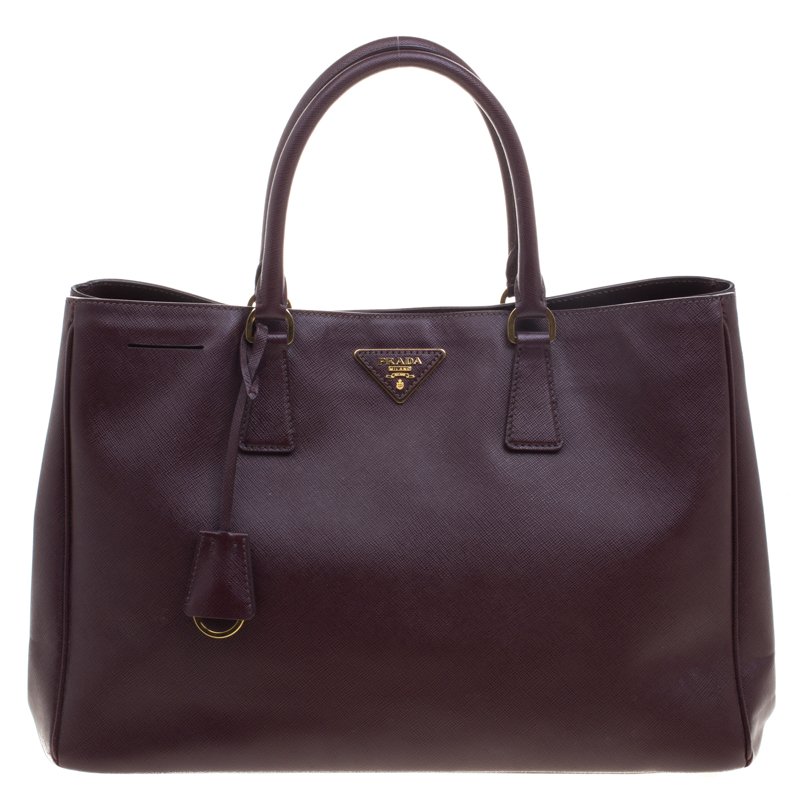 Pre Owned Prada Garnet Saffiano Lux Leather Large Gardener's Tote