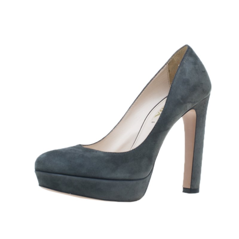 Prada Grey Suede Anthracite Platform Pumps Size 38