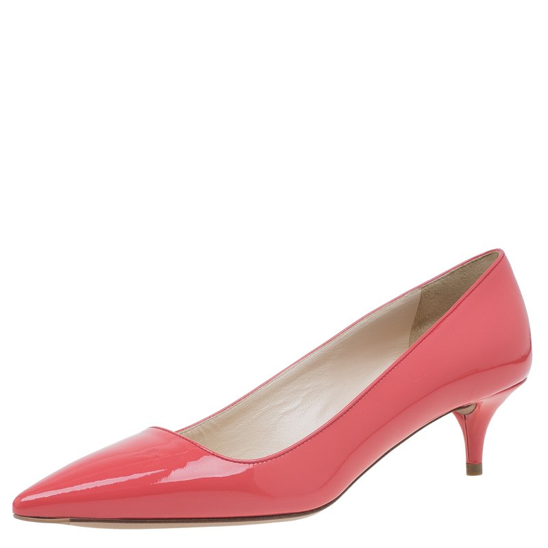 Pre Owned Prada Coral Patent Pointed Pumps Size 37