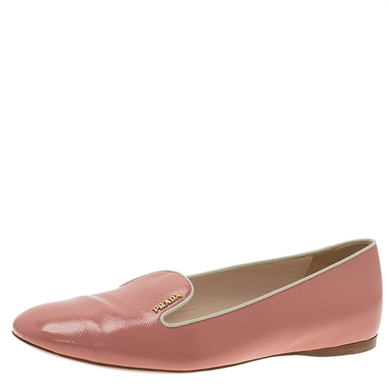 Prada Blush Pink Saffiano Smoking Slippers Size 38.5