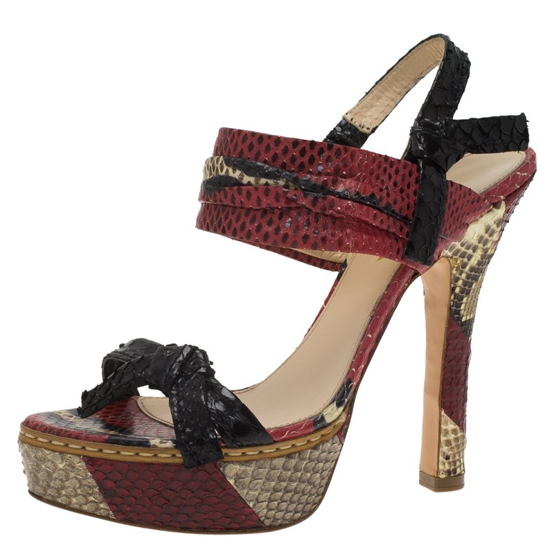 Prada Red Python Bow Platform Sandals Size 36