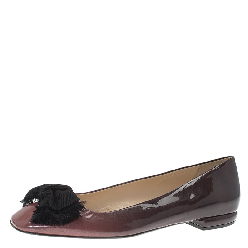 Pre Owned Prada Burgundy Patent Bow Ballet Flats Size 39.5