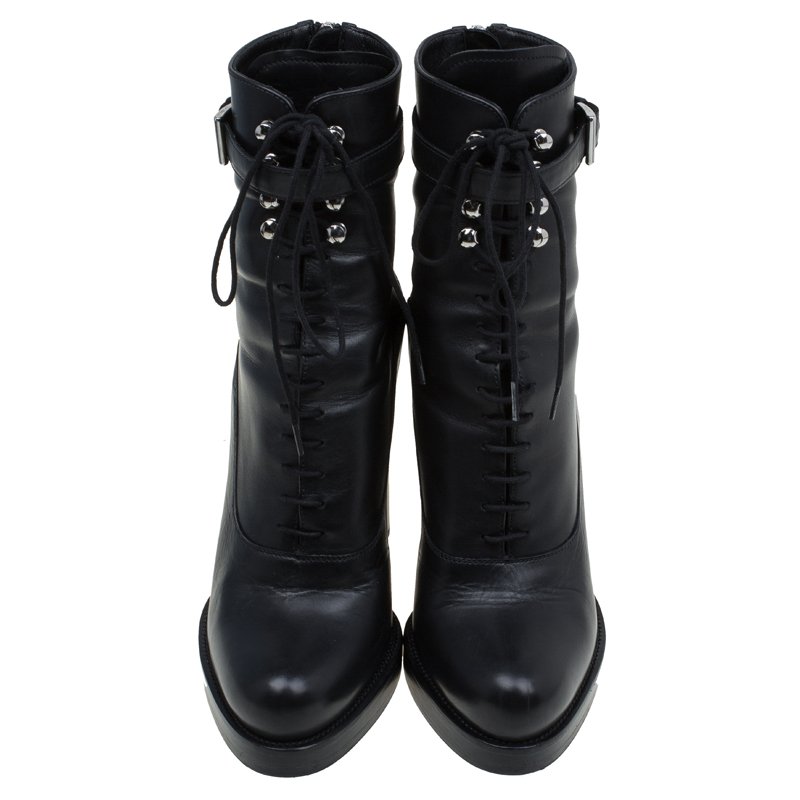 Prada Black Leather Block Heel Combat Boots Size 39 Prada | TLC