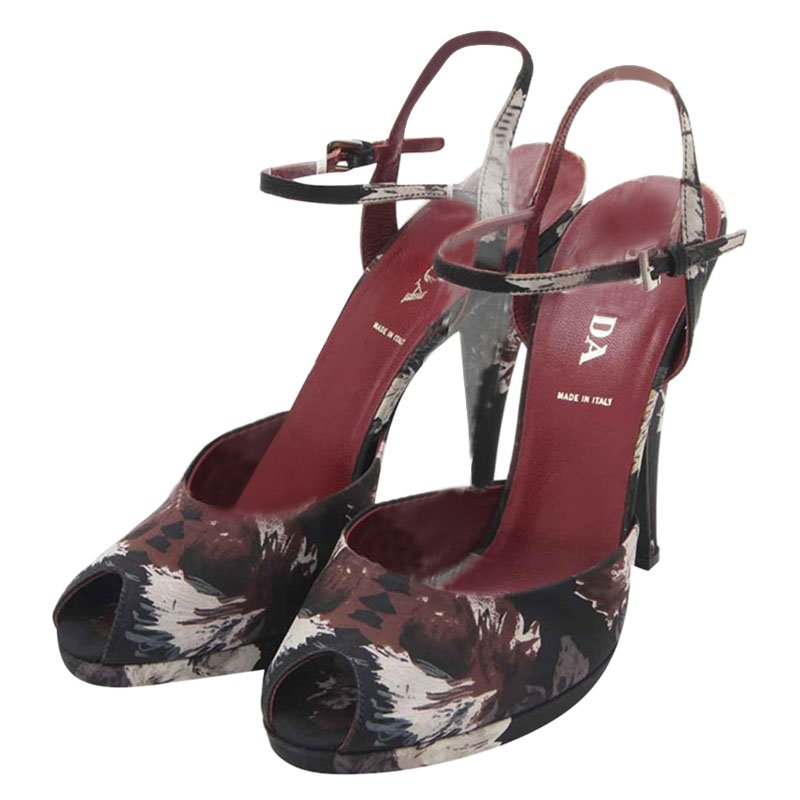 Prada Tricolor Floral Print Canvas Sandals Size 38