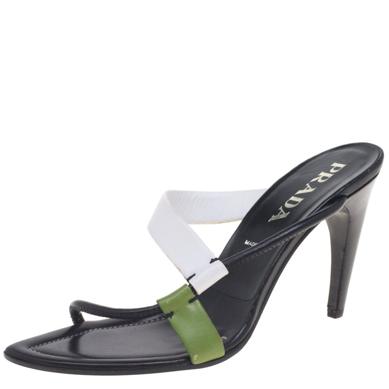 Prada Multicolor Leather Strappy Slides Size 40.5