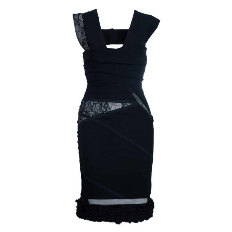 مملوكة مسبقًا Preen By Thornton Bregazzi Black Lace Bandage Dress M