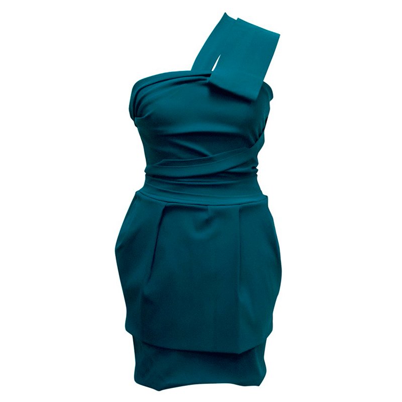 Preen By Thornton Bregazzi Teal Layered One Shoulder Dress S