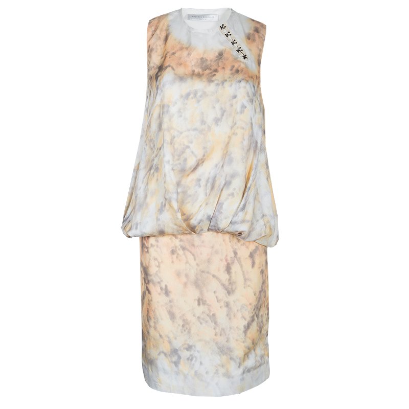 Pre Owned Proenza Schouler Drop Waist Printed Silk Sleeveless Dress M