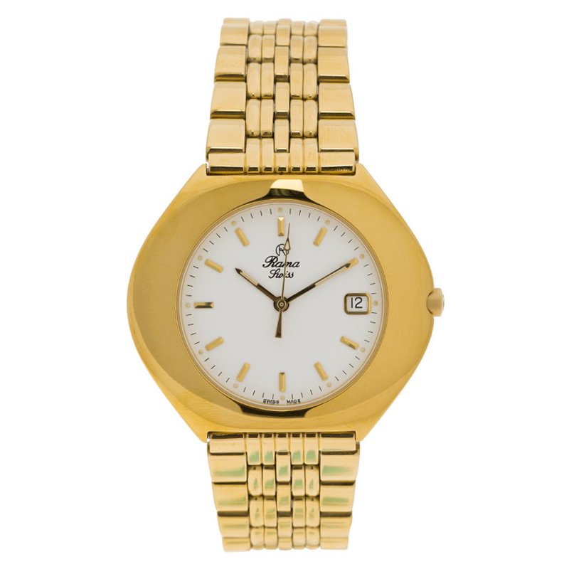 مملوكة مسبقًا Rama Swiss White Gold-Plated Stainless Steel Women's Wristwatch 40MM