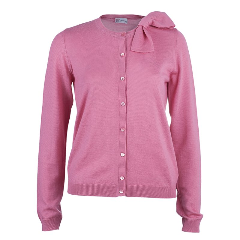 RED Valentino Pink Bow Button Down Cardigan L