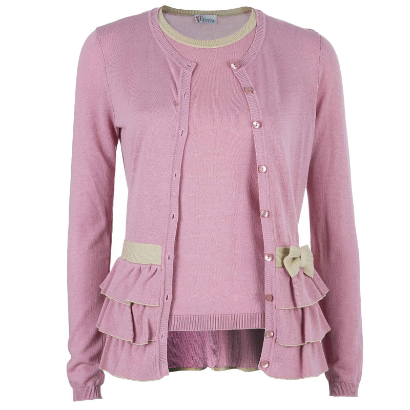 RED Valentino Pink Knit Top And Cardigan Set M