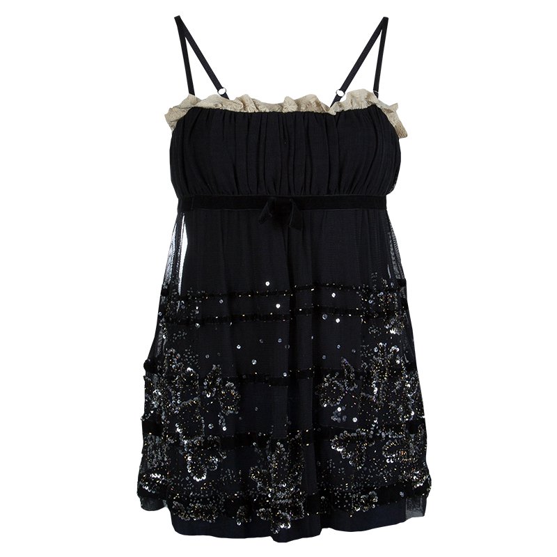 Pre Owned RED Valentino Black Sequinned Mesh Camisole M