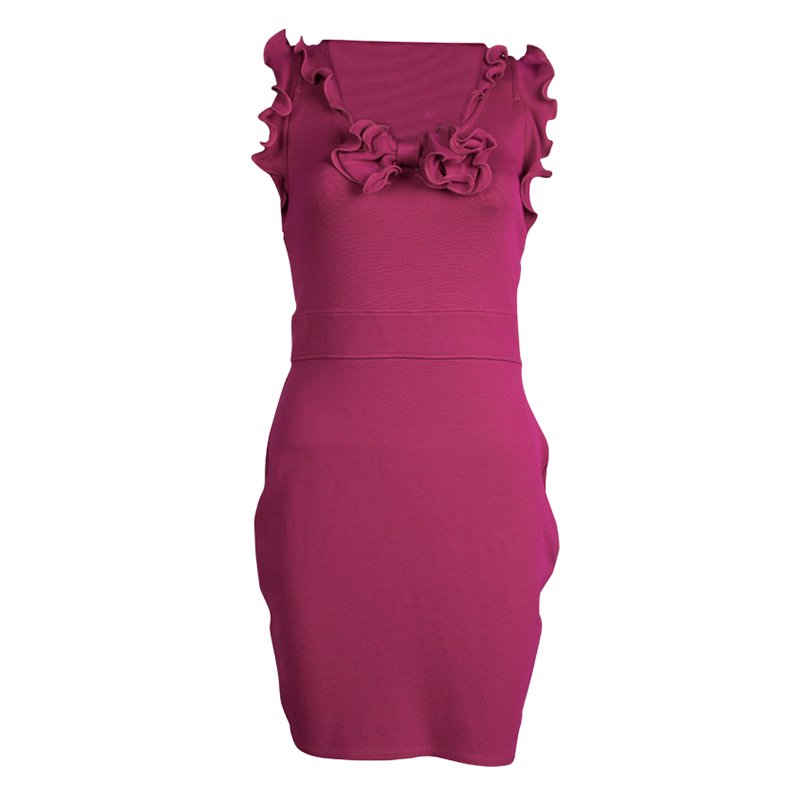 Pre Owned Red Valentino Pink Knit Ruffle Detail Sleeveless Dress M