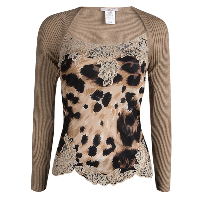 Red Valentino Brown Lace Trim Camisole and Shrug Set S