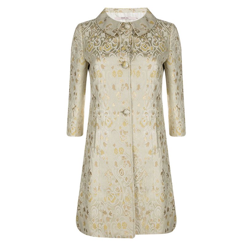 Pre Owned Red Valentino Beige Floral Jacquard Overcoat S