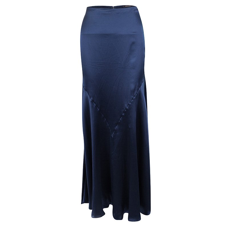 Pre Owned تنورة ماكسي روبرتو كافالي حرير أزرق واسعة S