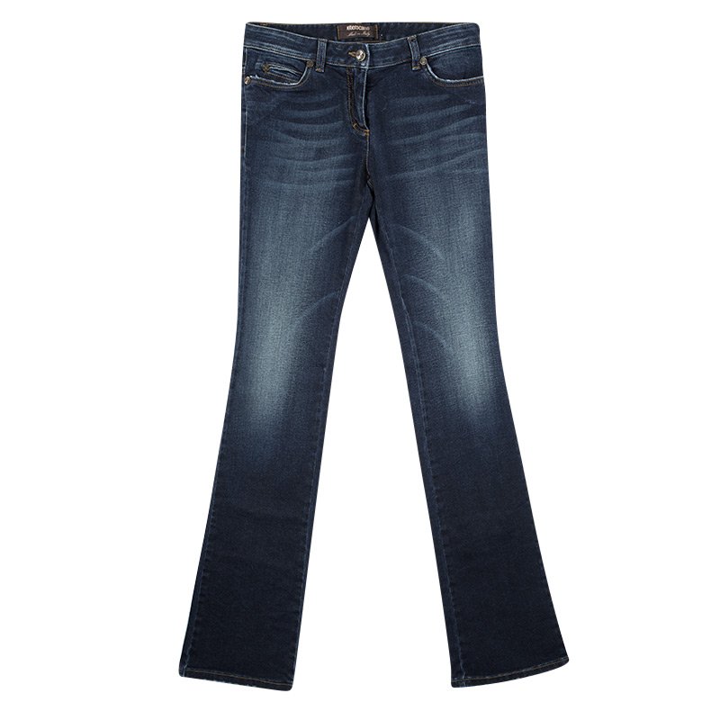 مملوكة مسبقًا Roberto Cavalli Indigo Dark Wash Faded Effect Denim Slim Fit Jeans S