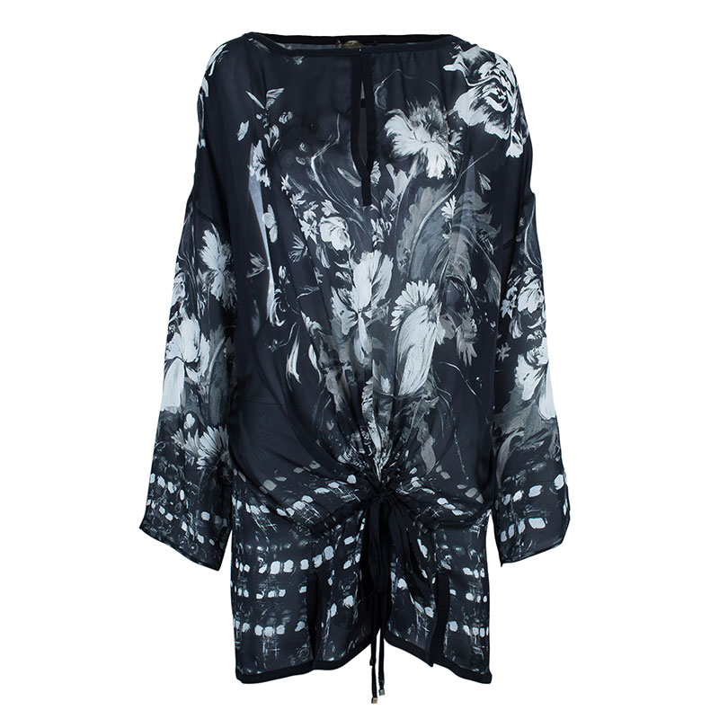 Pre Owned Roberto Cavalli Black Flower Print Top L