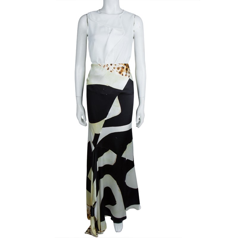 Pre Owned Roberto Cavalli Multicolor Printed Silk Asymmetric Maxi Skirt M