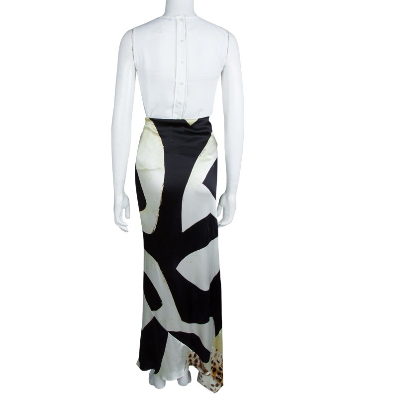 Pre Owned Roberto Cavalli Multicolor Printed Silk Asymmetric Maxi Skirt M