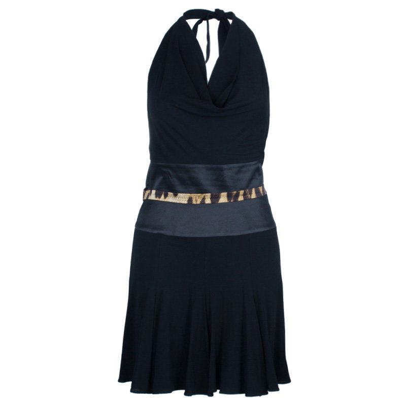 مملوكة مسبقًا Roberto Cavalli Black Leopard Print Contrast Dress M