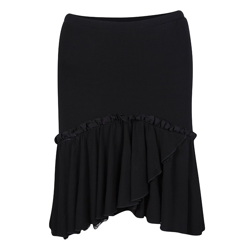 Pre Owned Roberto Cavalli Black Scallop Lace Trim Detail Ruffled Skirt S
