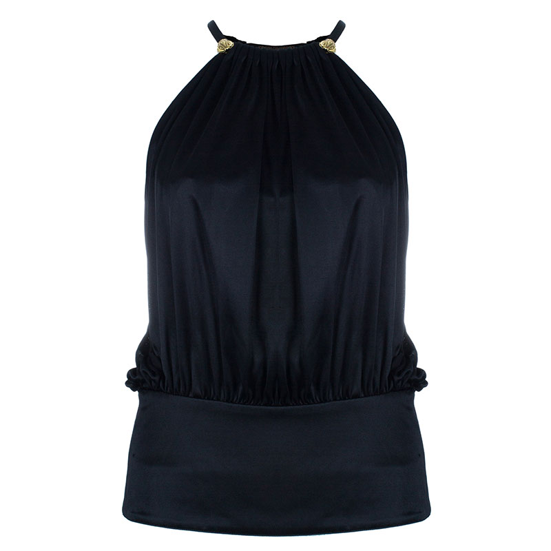 Pre Owned بلوزة روبرتو كافالي سوداء بتفاصيل ذهبية S