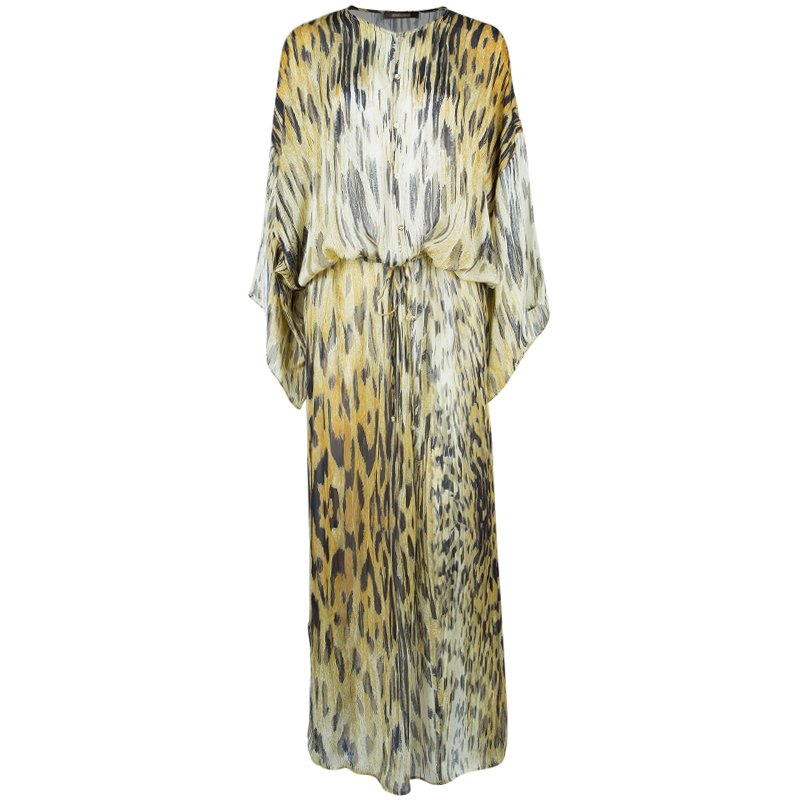Pre Owned Roberto Cavalli Brown Animal Print Silk Kaftan L