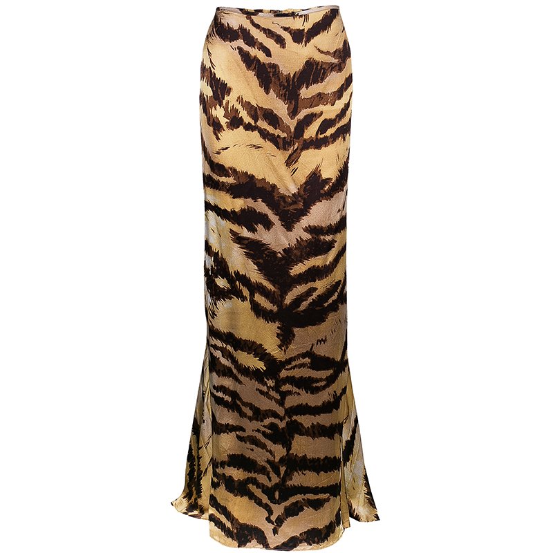 Pre Owned تنورة ماكسي روبرتو كافالي نقشة فهد L