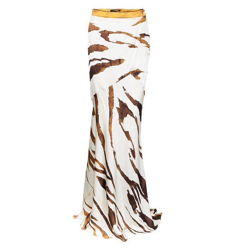 Pre Owned Roberto Cavalli Animal Print Silk Maxi Skirt S