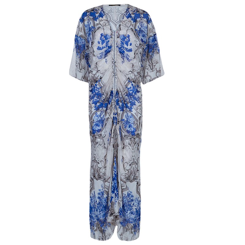 Pre Owned قفطان روبرتو كافالي طباعة موردة برباط S