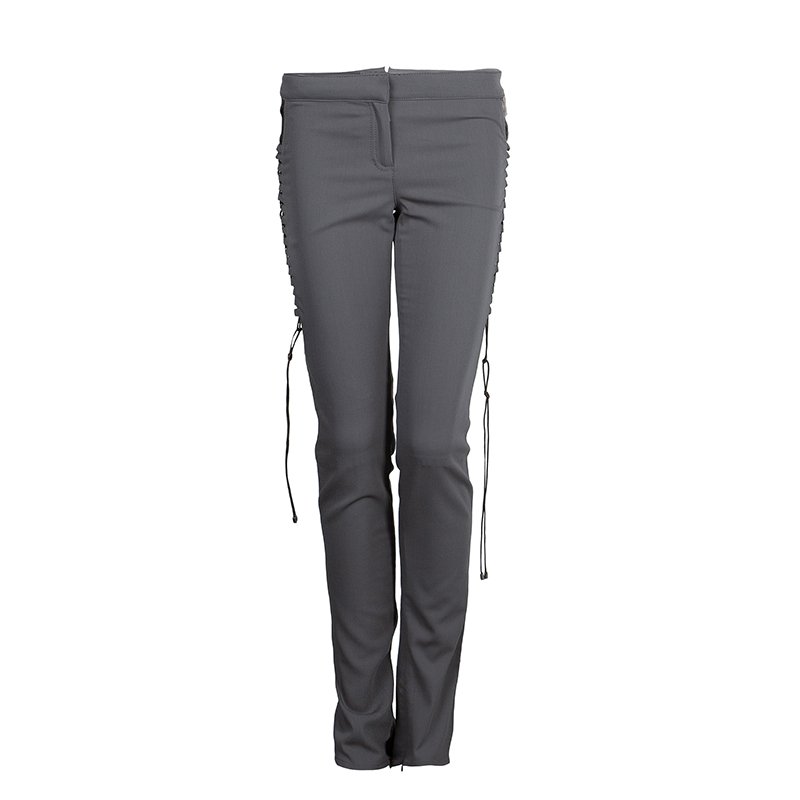 Pre Owned Roberto Cavalli Grey Criss Cross Tie-Up Eyelet Lace Detail Trousers S