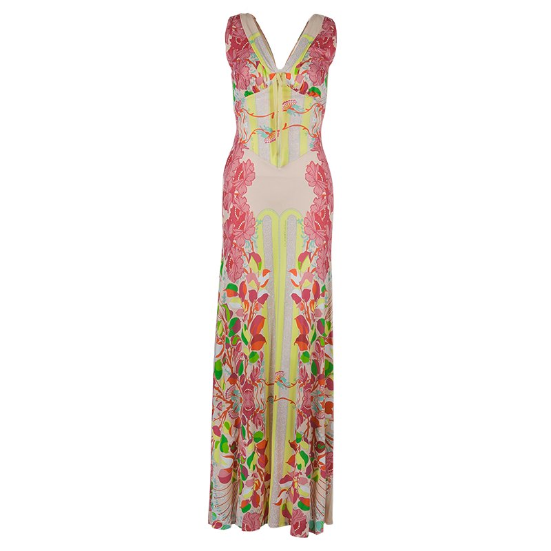 Pre Owned Class By Roberto Cavalli Multicolor Floral Print Sleeveless Maxi Dress S