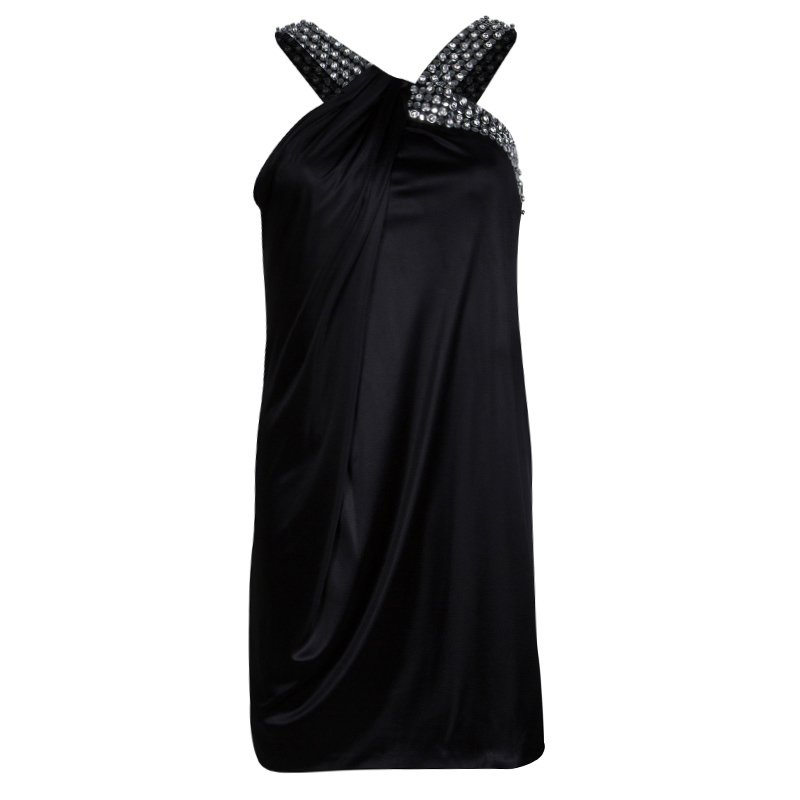 Pre Owned Roberto Cavalli Black Knit Embellished Sleeveless Dress S