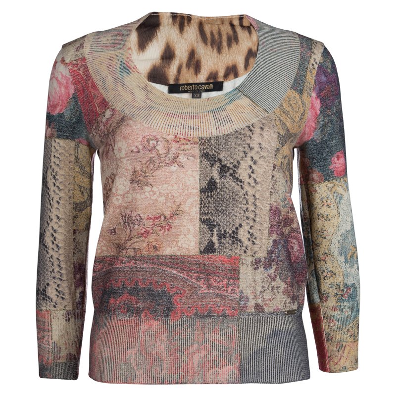 Pre Owned توب تريكو روبرتو كافالي باتشوورك طباعة متعددة الألوان XS