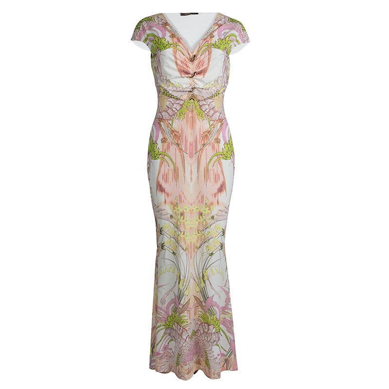 Pre Owned Roberto Cavalli Multicolor Floral Printed Knit Maxi Dress M