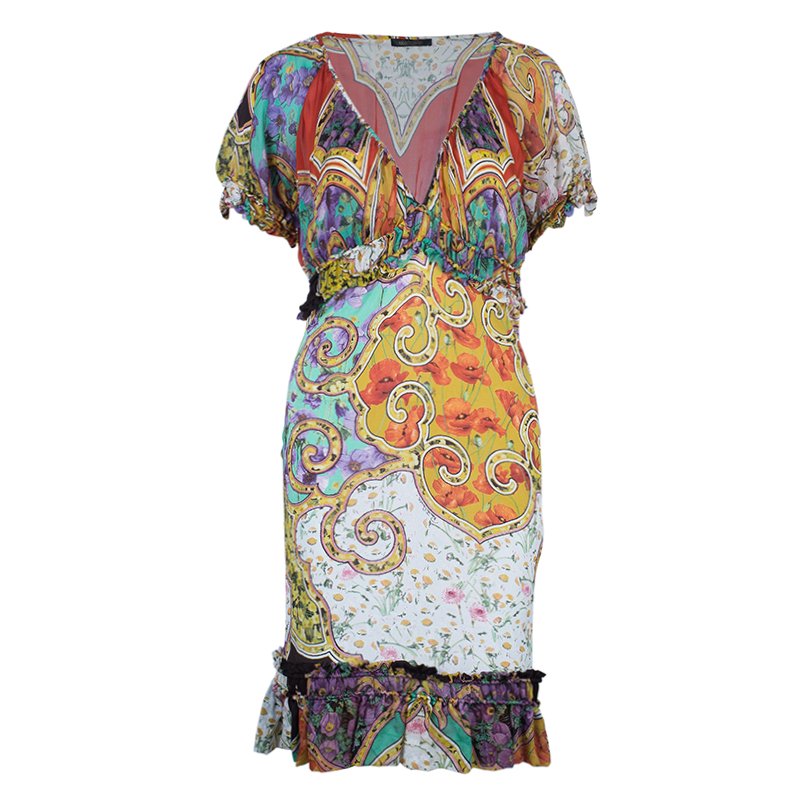 مملوكة مسبقًا Roberto Cavalli Abstract Print Silk Blend Dress M