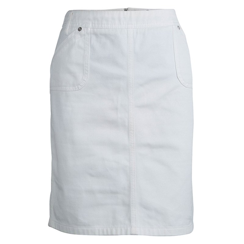 Pre Owned تنورة روبرتو كافالي جينز أبيض ميني S