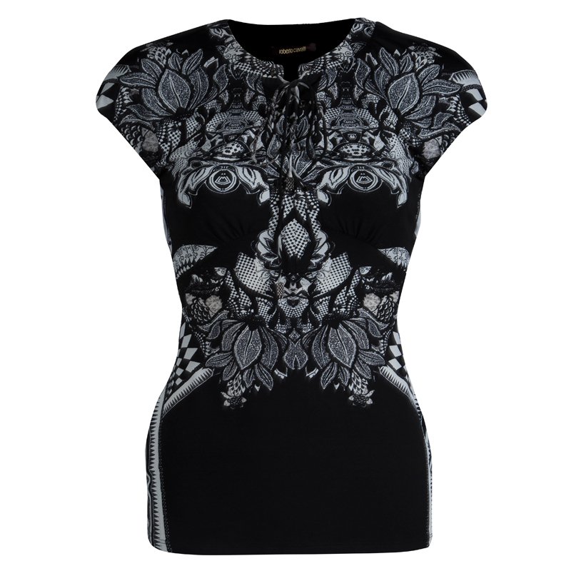 Roberto Cavalli Monochrome Silk Printed Top S