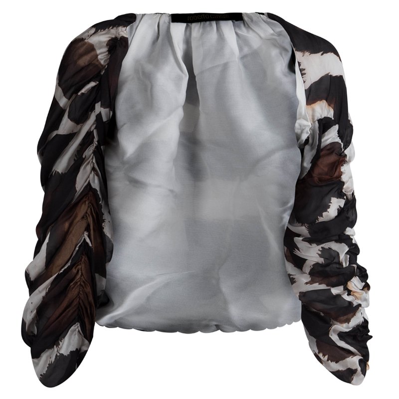 مملوكة مسبقًا جاكيت بوليرو روبرتو كافالي بأكمام مكشكشة بنقش حيواني حرير