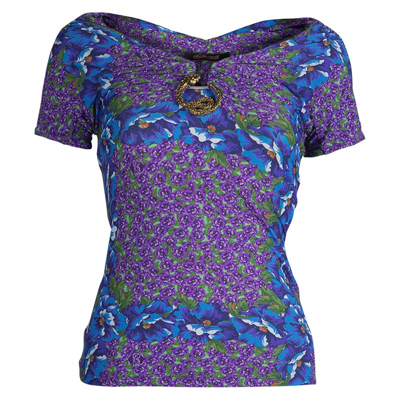 Pre Owned توب روبرتو كافالي مكسم بنقوش أزهار متعدد الألوان S