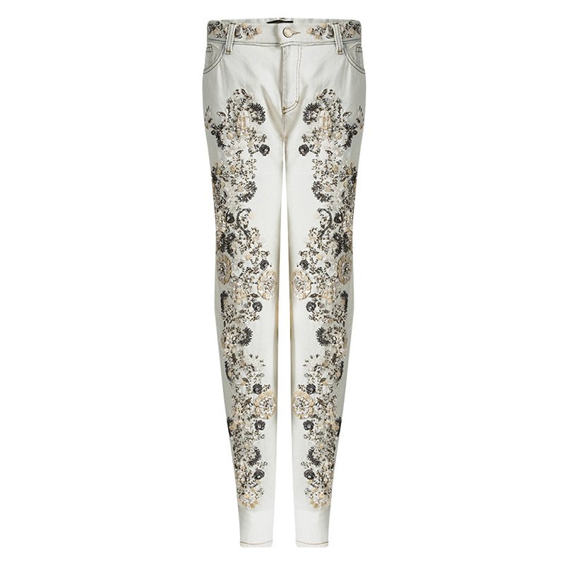 Pre Owned Roberto Cavalli Off White Demin Embellished Boot Cut Jeans L
