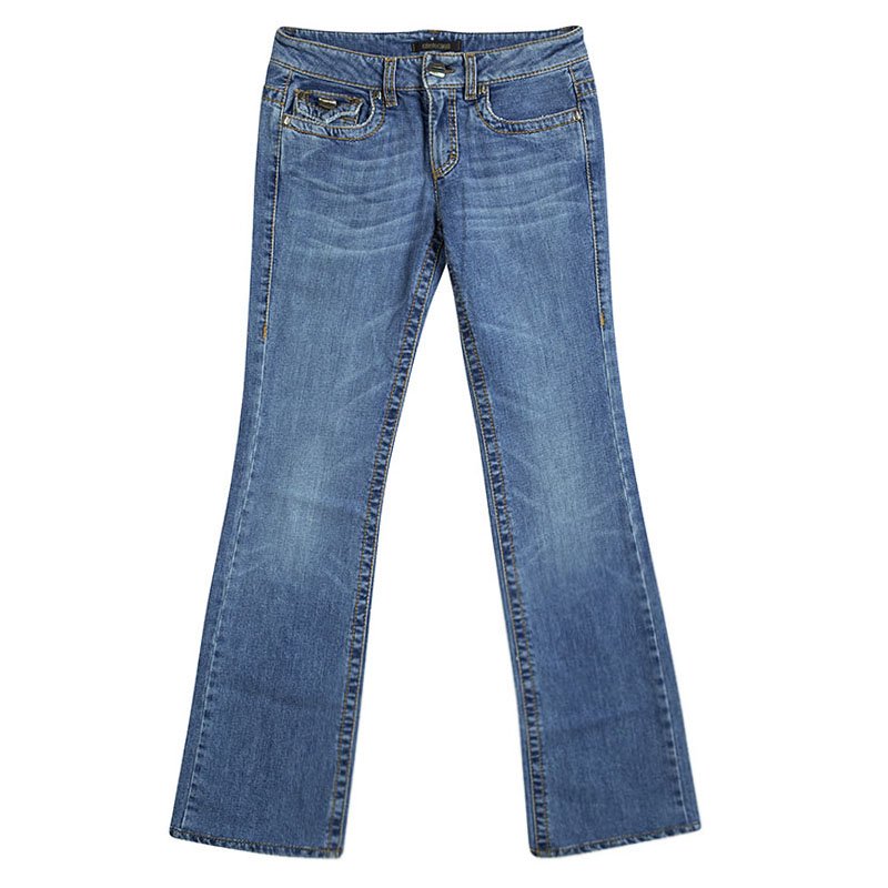 Pre Owned Roberto Cavalli Blue Light Wash Faded Effect Denim Boot Cut Jeans S