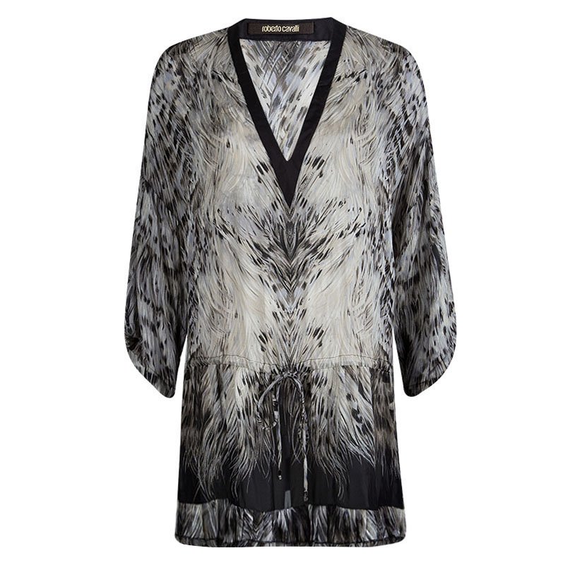 Pre Owned Roberto Cavalli Multicolor Animal Printed Draw String Detail Sheer Top M