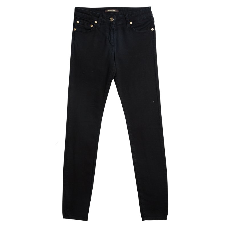 مملوكة مسبقًا بنطلون جينز روبرتو كافالي مكسم أسود S