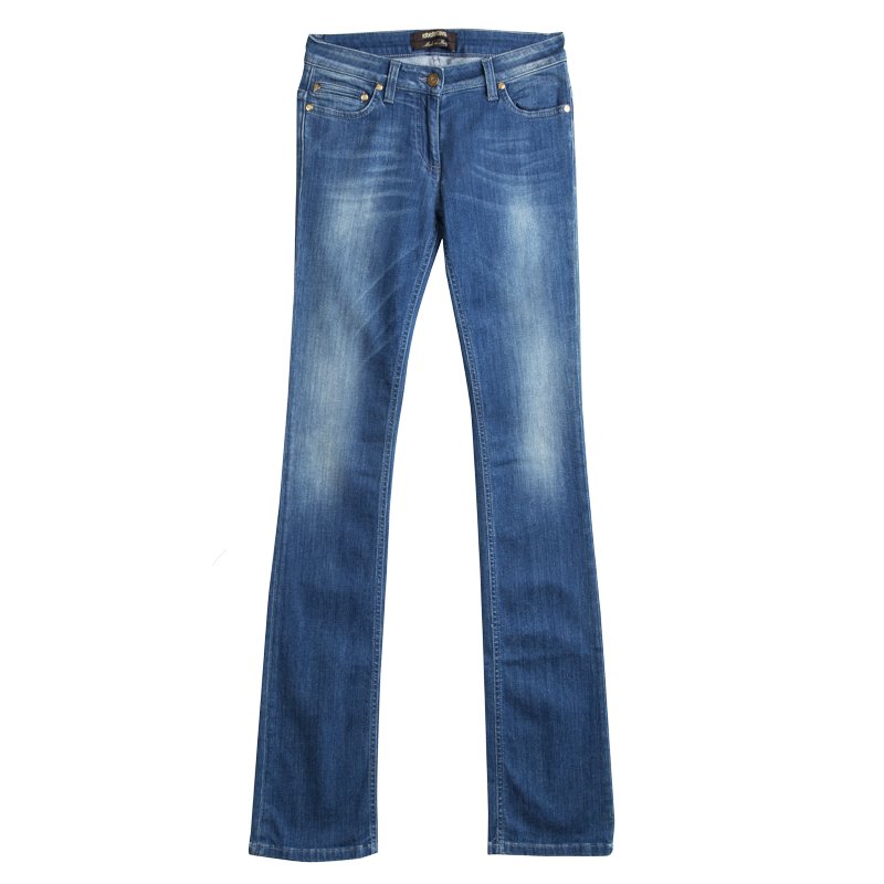 Pre Owned بنطلون جينز روبرتو كافالي قصة بوت دنيم باهت ازرق داكن S