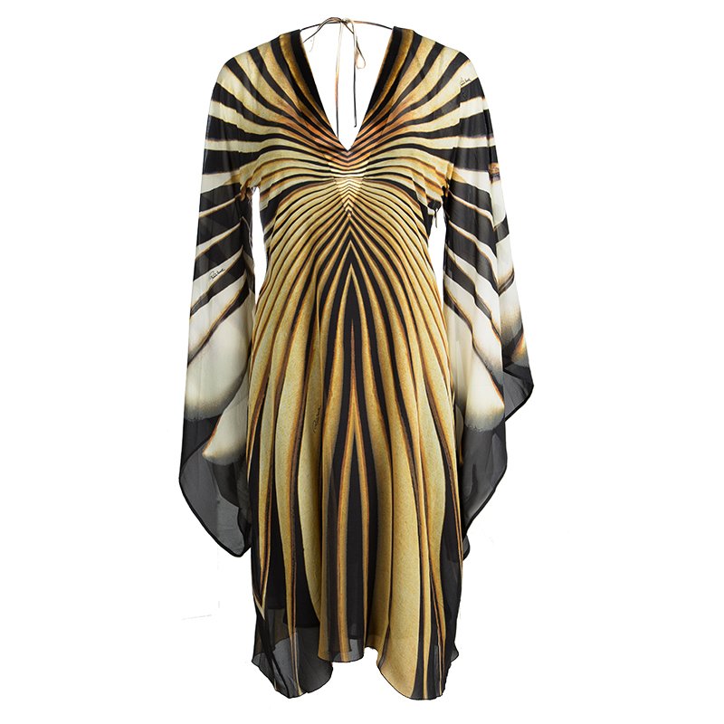 مملوكة مسبقًا Roberto Cavalli Multicolor Printed Silk Bell Sleeve Dress L